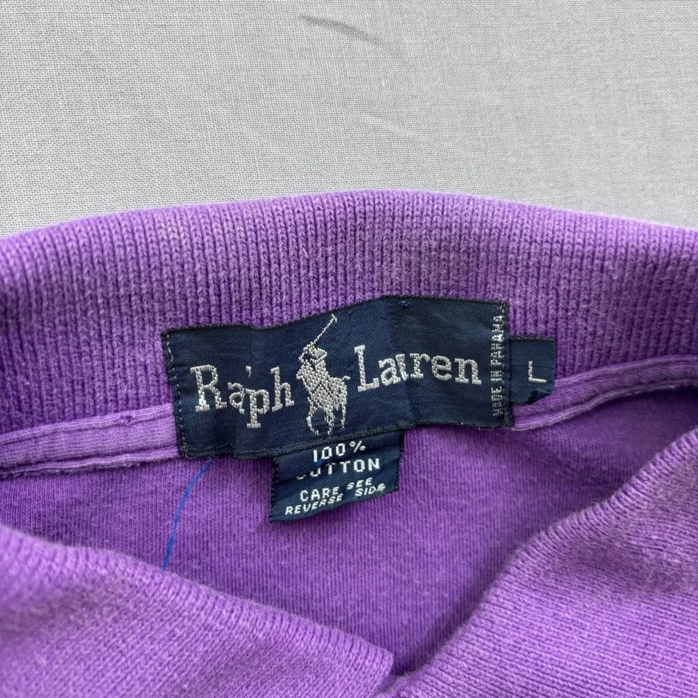 Ralph Lauren Mens Polo Shirt Large Purple Short Sleeve Cotton Pique Distressed